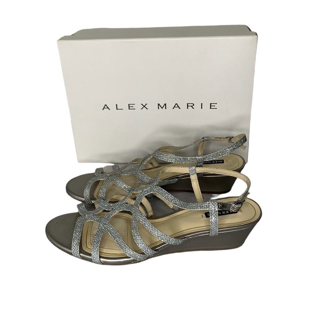 Alex Marie Maryn silver strap kitten wedge sandal. Size 9